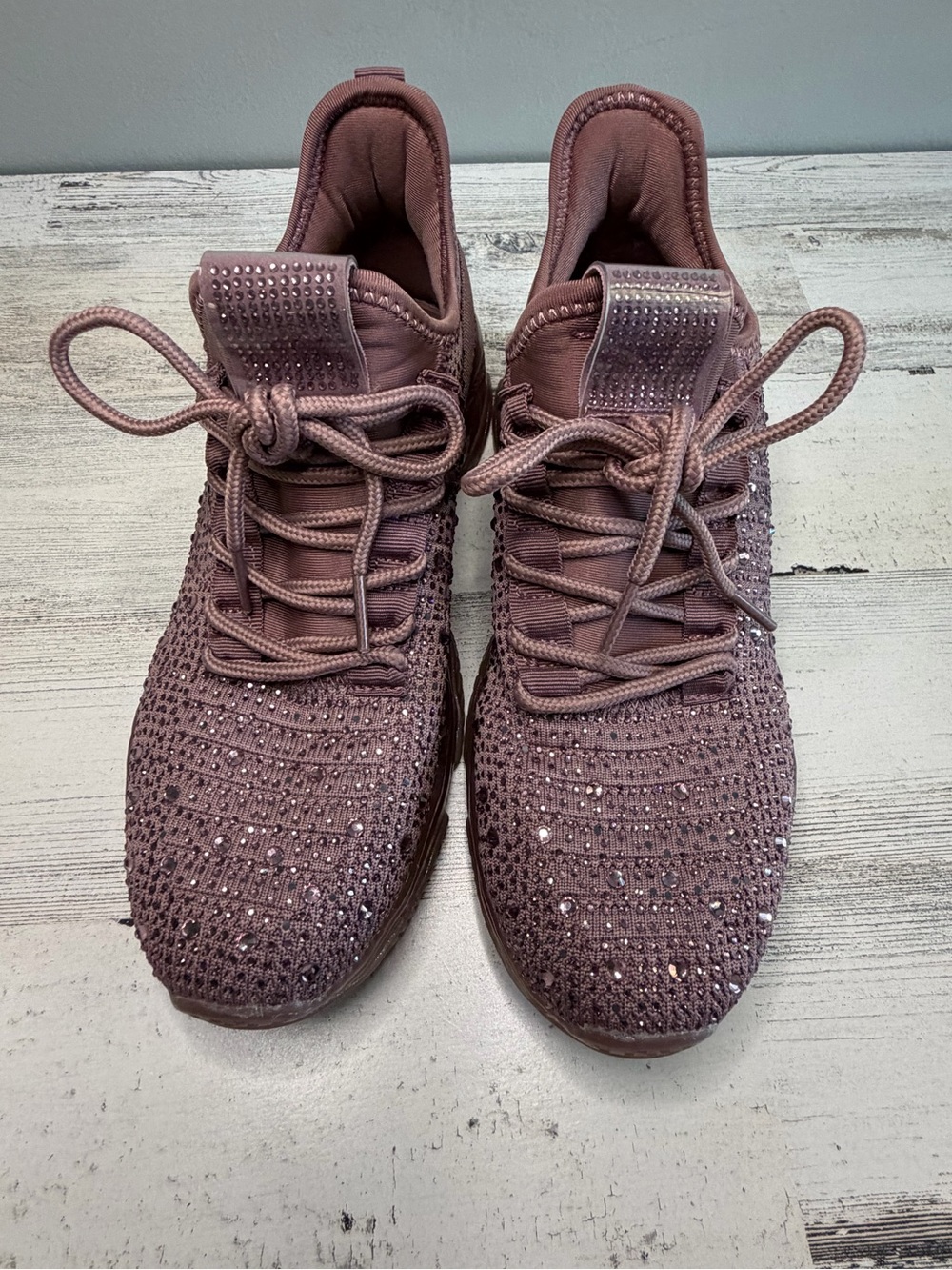 BELOS Pink Rhinestone Knit Sneakers Womens Size 8 Sparkle Lace Up Shoes